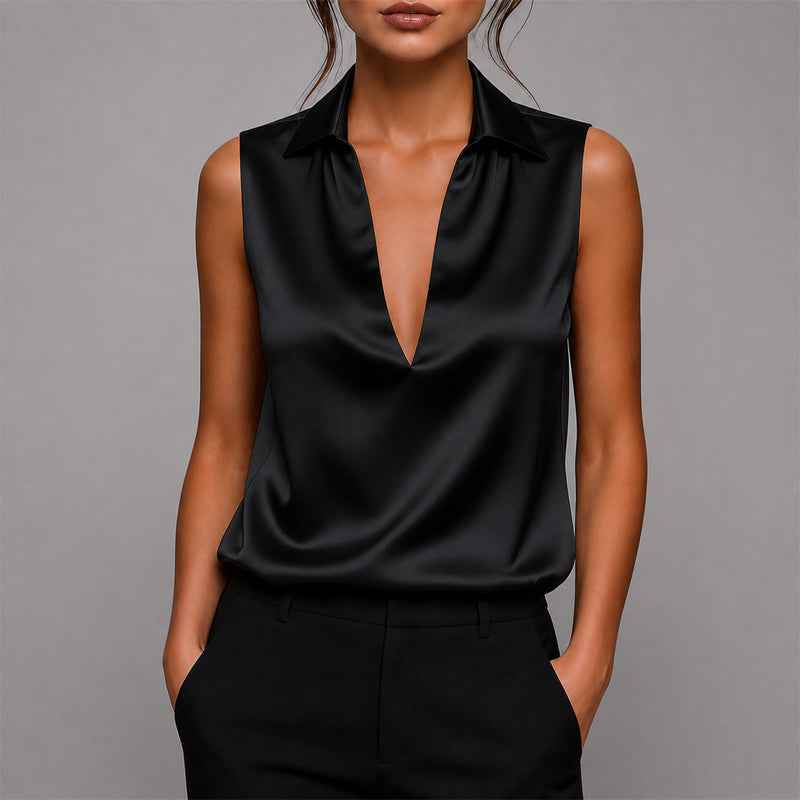 Women's Satin Sleeveless V-Neck Top