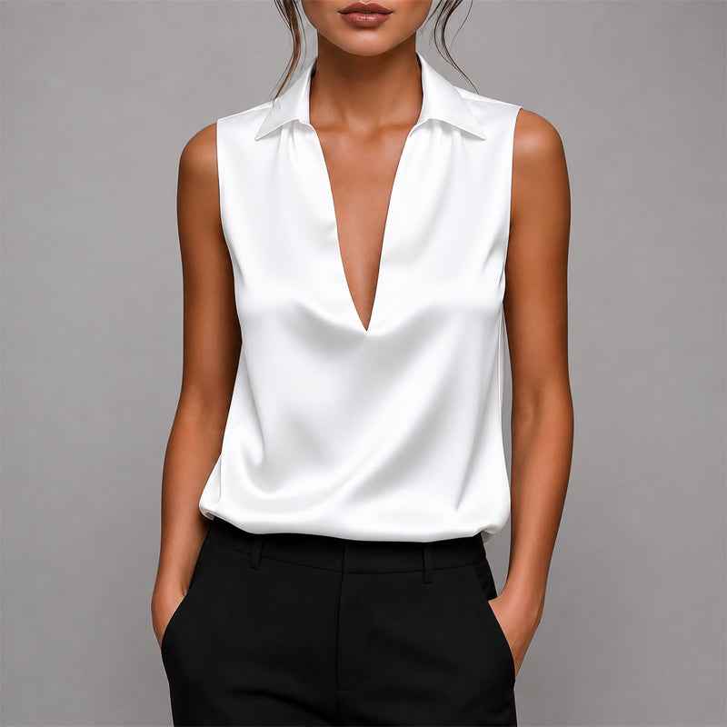Women's Satin Sleeveless V-Neck Top