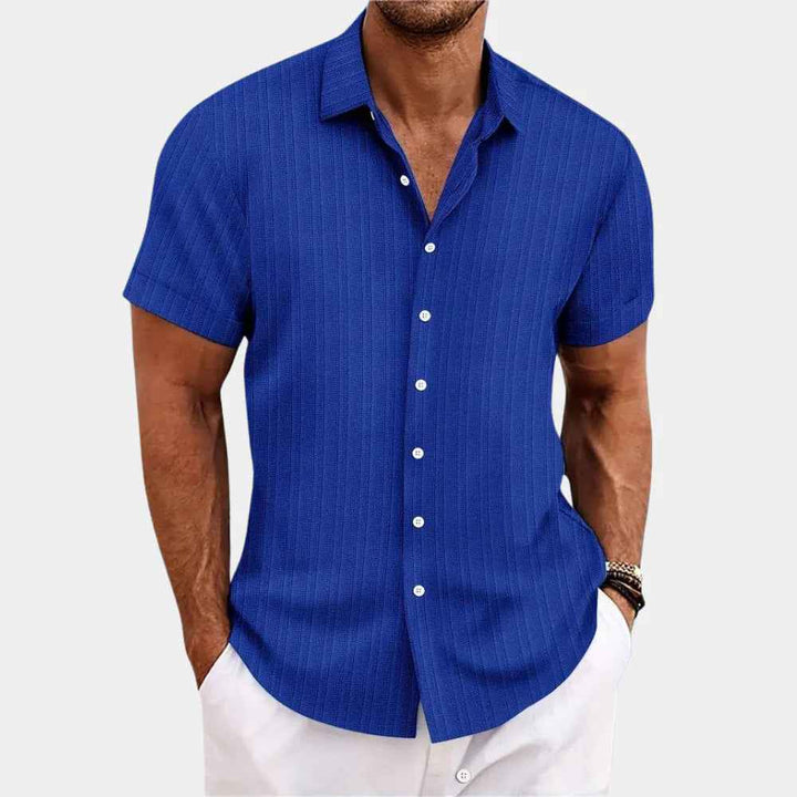 Men's Lightweight Linen Blend Button-Up Shirt Blue