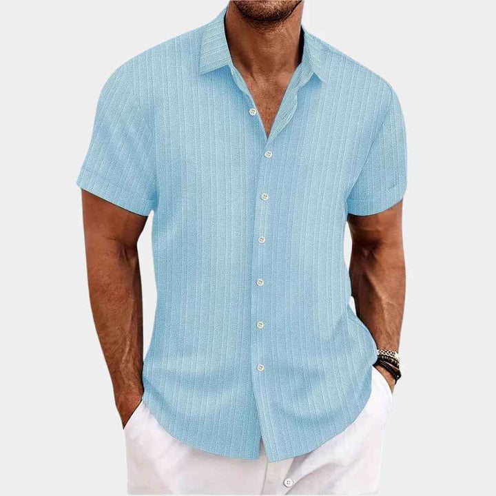 Men's Lightweight Linen Blend Button-Up Shirt Light Blue