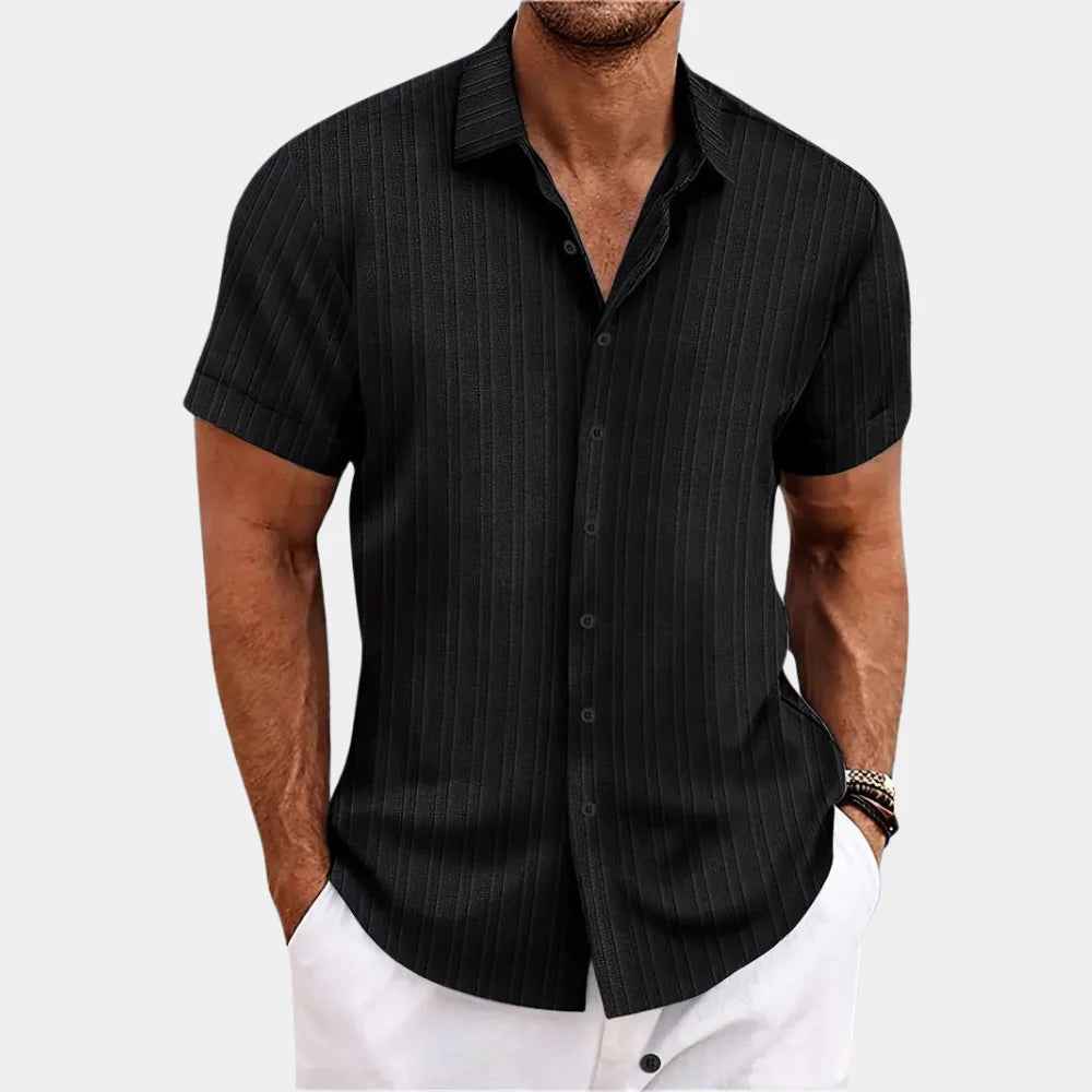 Men's Lightweight Linen Blend Button-Up Shirt Black