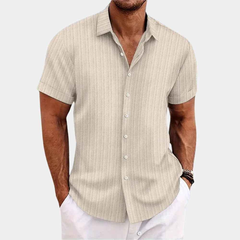 Men's Lightweight Linen Blend Button-Up Shirt Beige