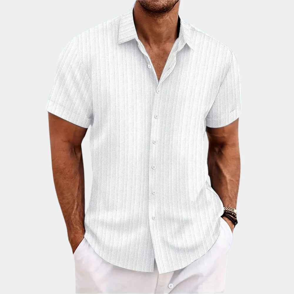 Men's Lightweight Linen Blend Button-Up Shirt White