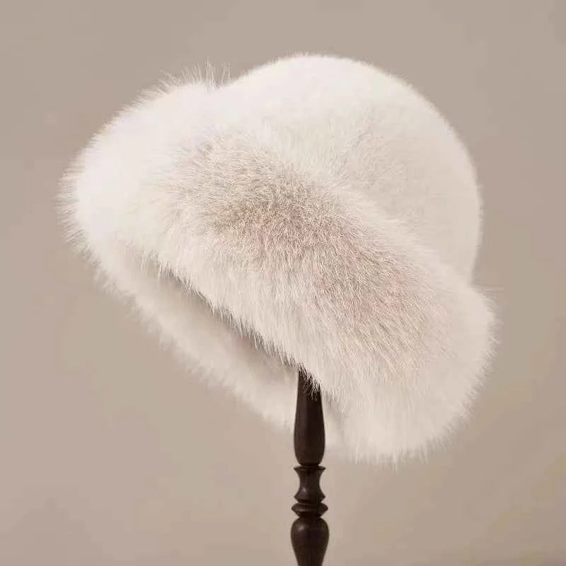 Cozy Faux Fur Hat for Winter Warmth White
