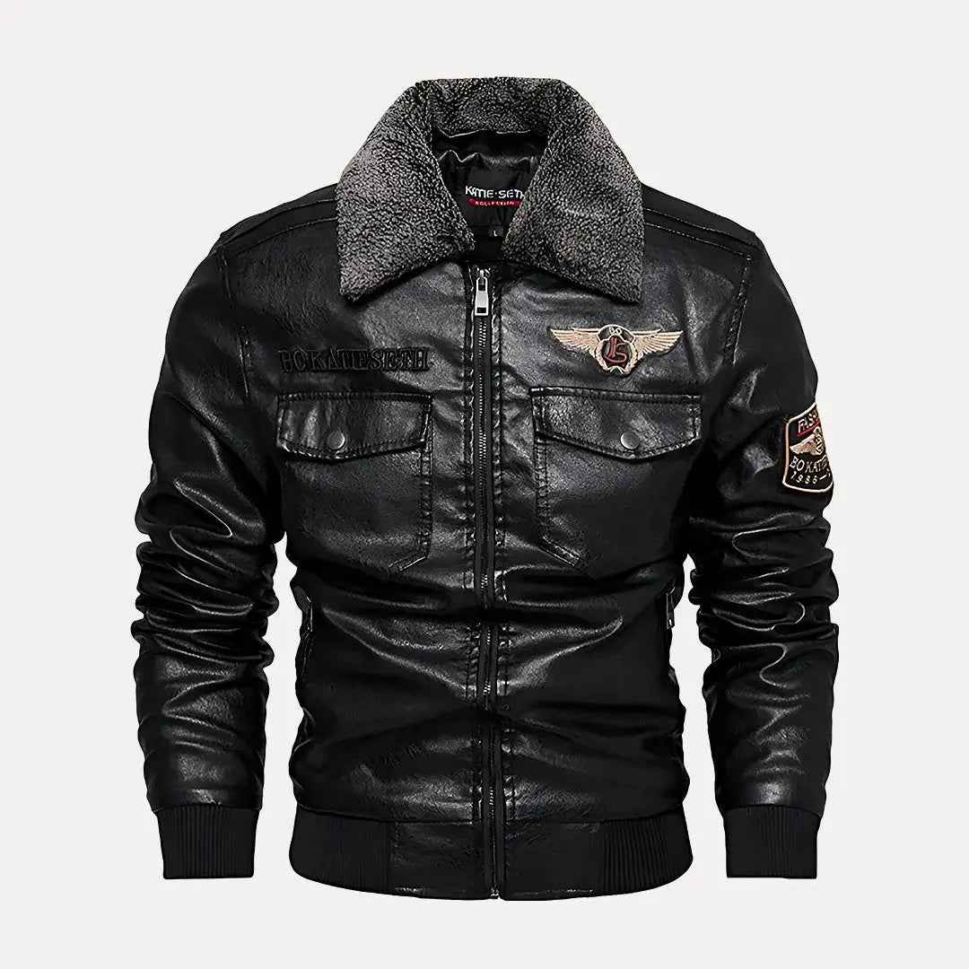 Men's Heritage Aviator Leather Jacket Black