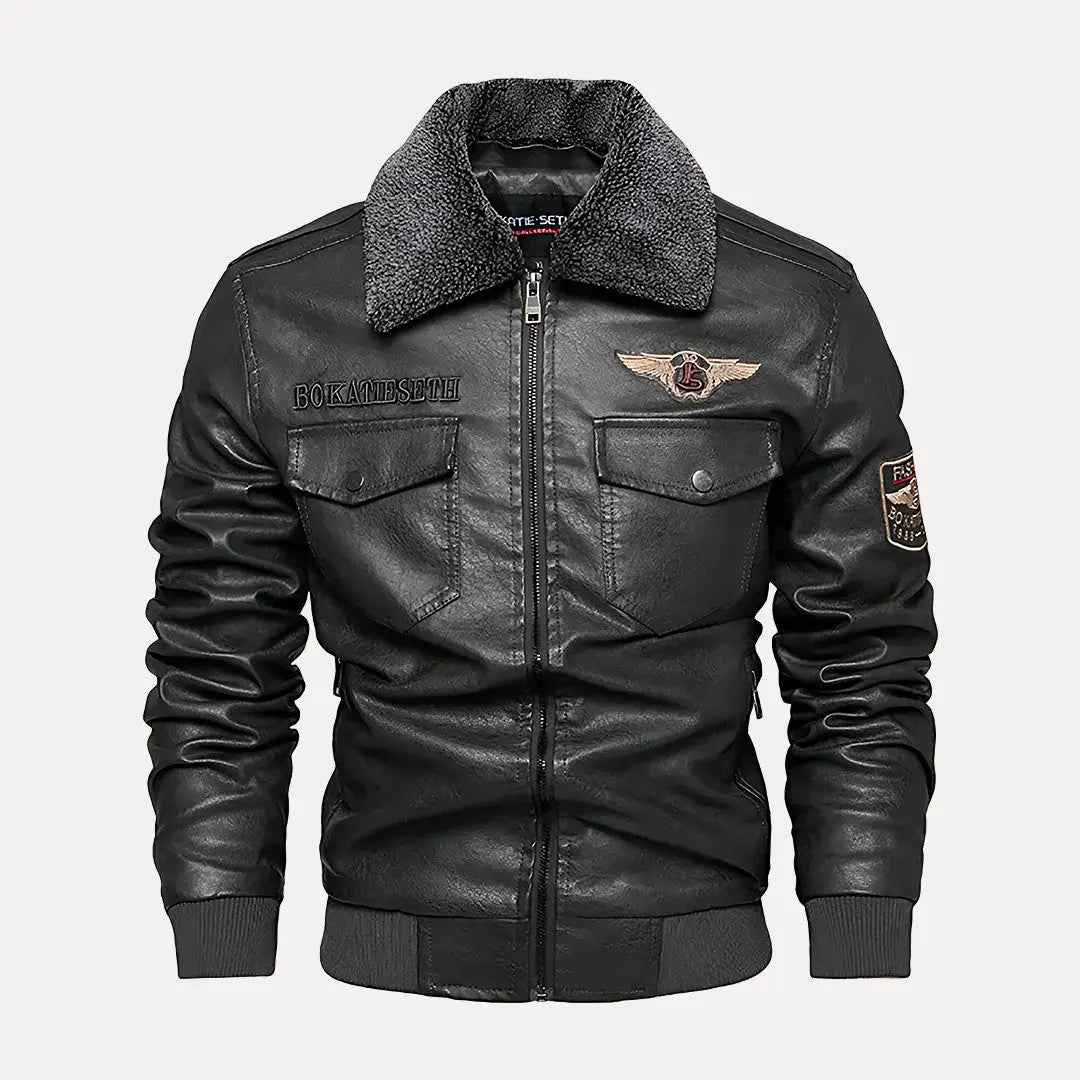 Men's Heritage Aviator Leather Jacket Midnight Charcoal