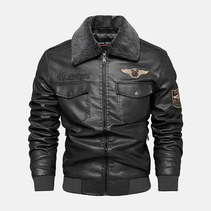 Men's Heritage Aviator Leather Jacket Midnight Charcoal