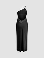 Women's One-Shoulder Midi Slip Dress – Silky Satin Look with Slit
