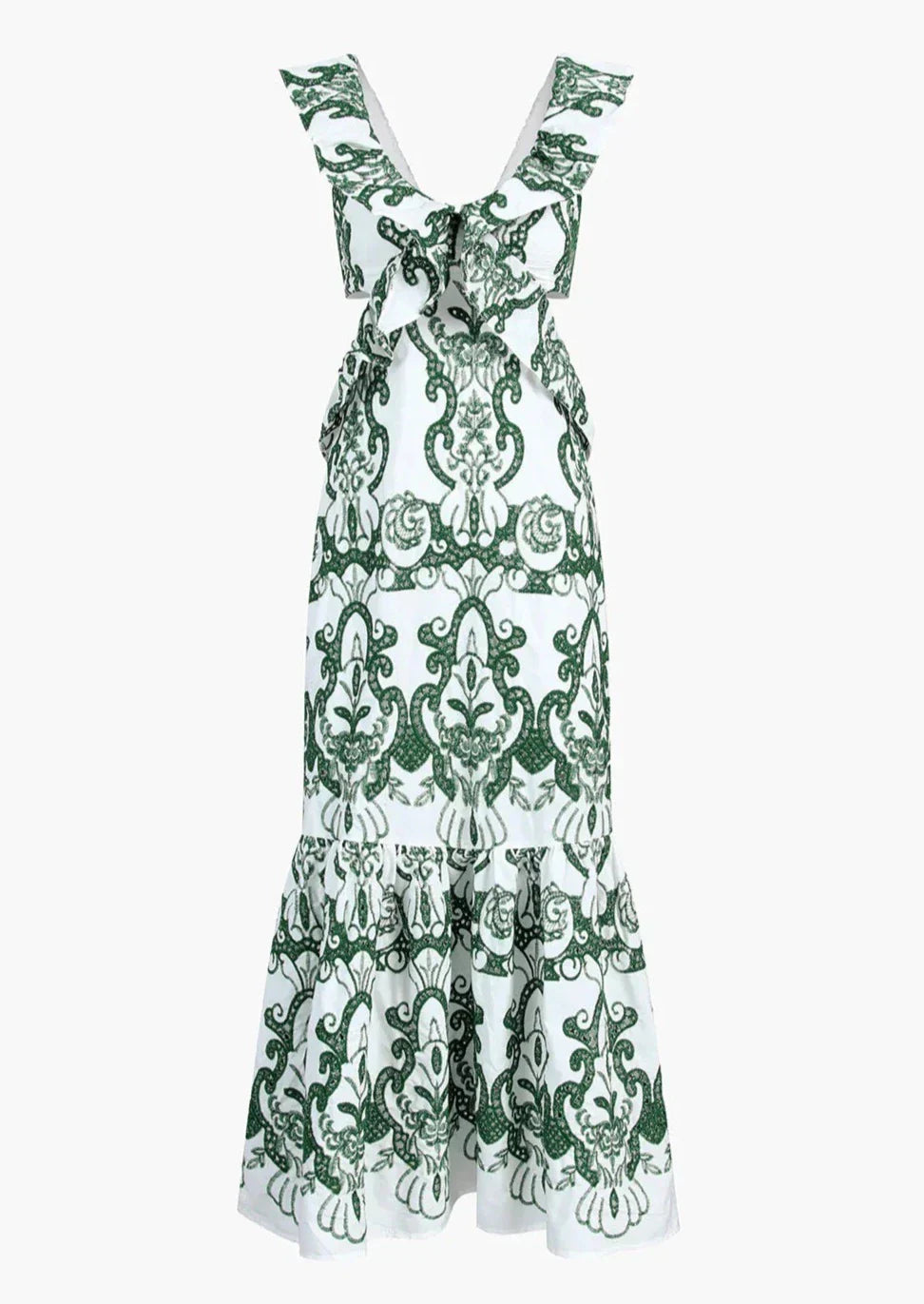 Amalia | Women's Long Cotton Summer Dress with Open Back – White-Green