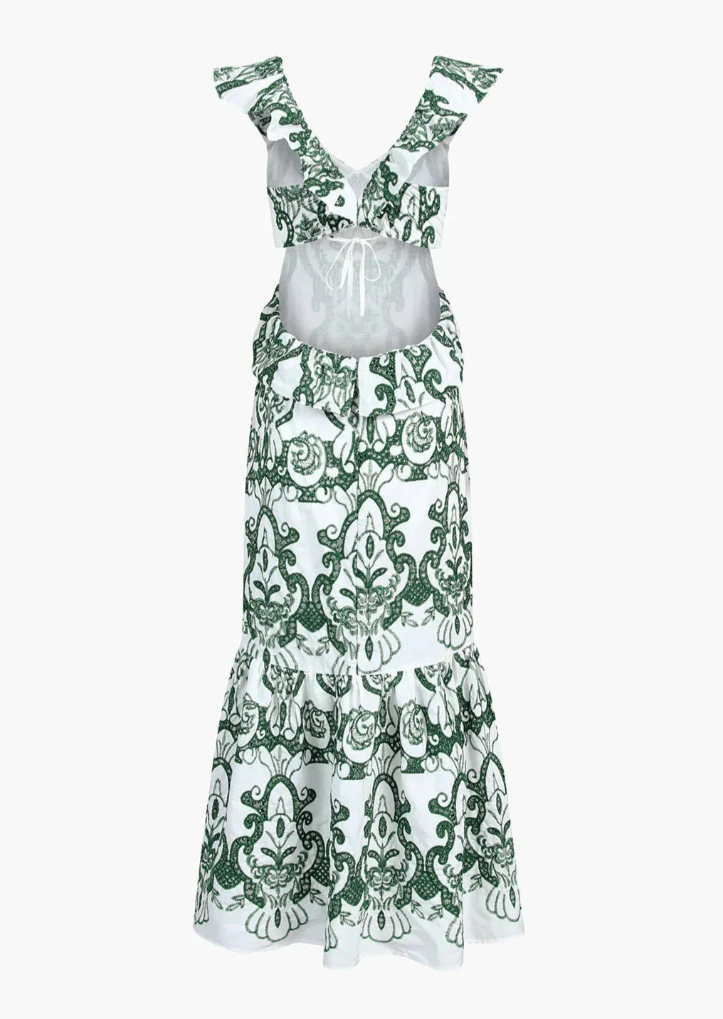 Amalia | Women's Long Cotton Summer Dress with Open Back – White-Green