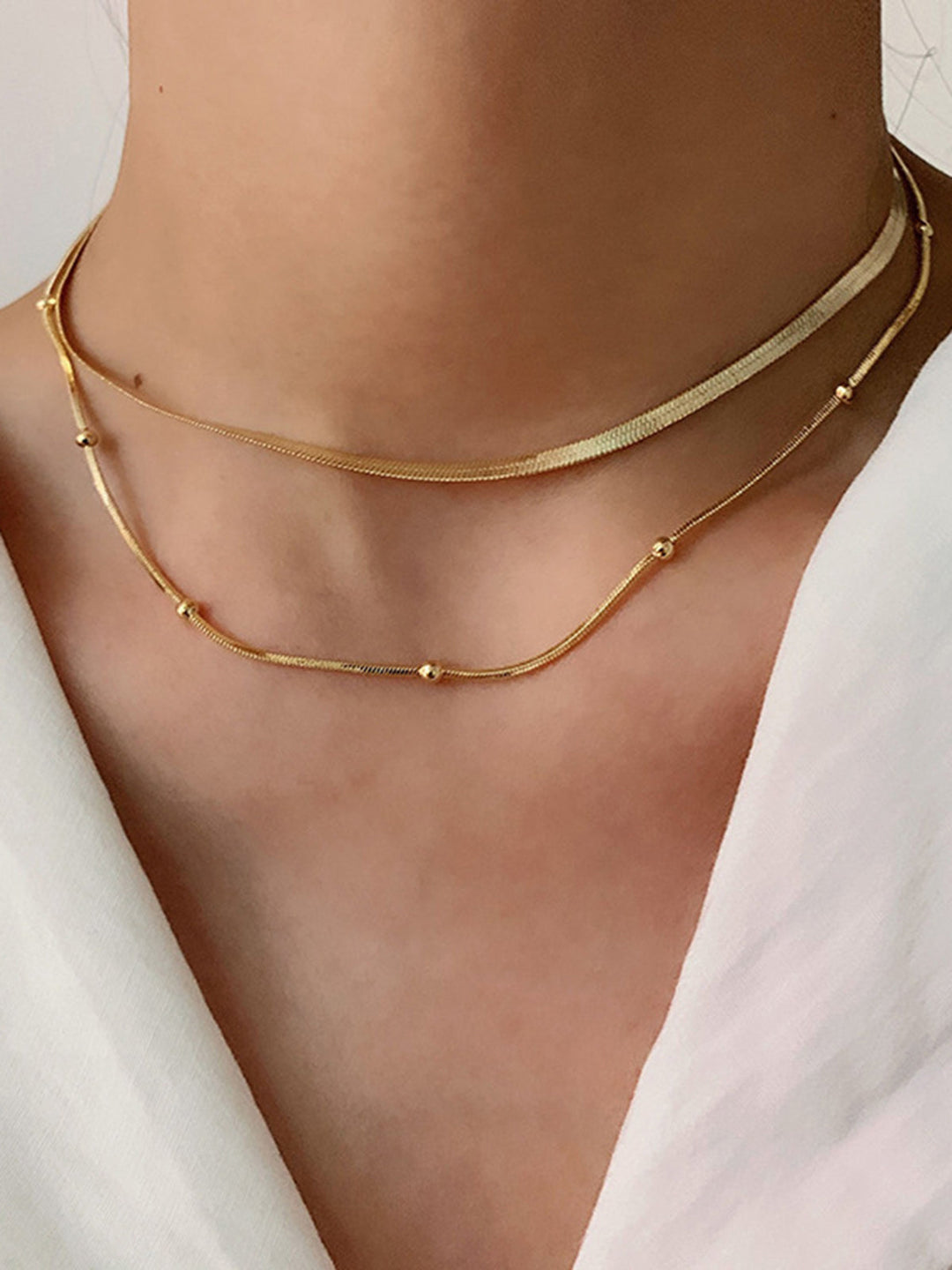 Kacey | Women's Layered Gold Necklace with Beads Gold One size