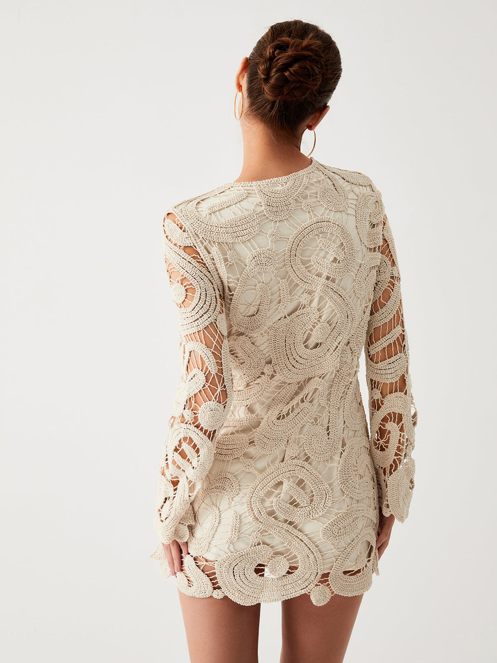 Emma | Women's Casual Crocheted Mini Dress with Long Sleeves