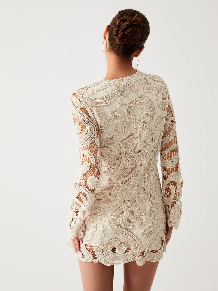 Emma | Women's Casual Crocheted Mini Dress with Long Sleeves