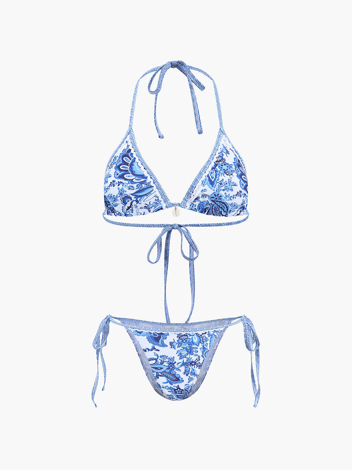 Florencia | Women's Halter Bikini Set – Stylish Blue Print Design Blue