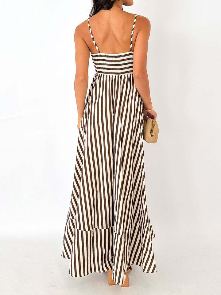 Esha | Women's Striped Pleated Maxi Dress – Summer Cami Style
