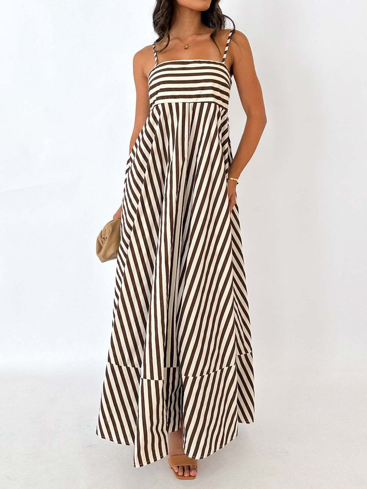 Esha | Women's Striped Pleated Maxi Dress – Summer Cami Style
