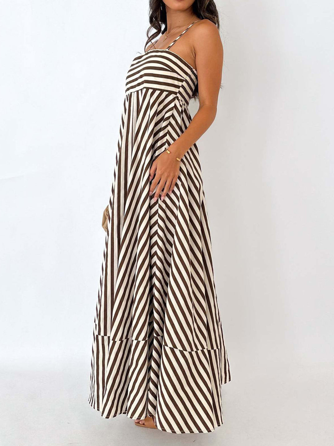 Esha | Women's Striped Pleated Maxi Dress – Summer Cami Style