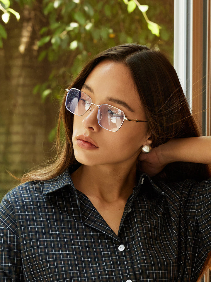 Anca | Women's Elegant Square Glasses with UV Protection Silver One Size