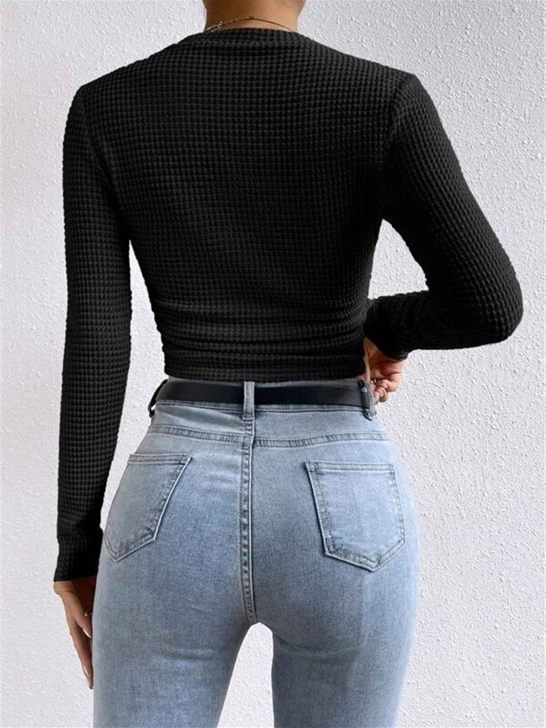 Sage | Women's Fitted Waffle Knit Long Sleeve Top