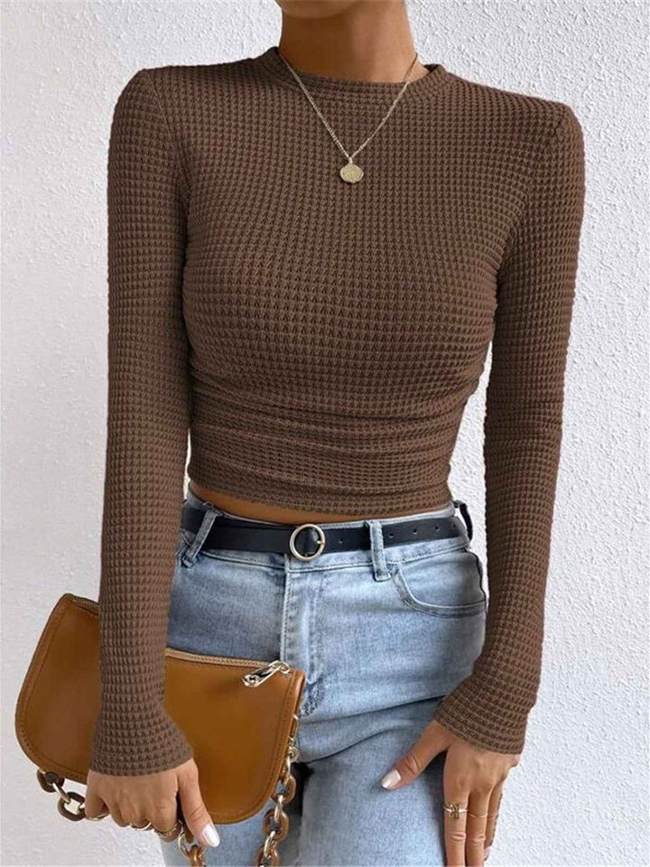 Sage | Women's Fitted Waffle Knit Long Sleeve Top Brown