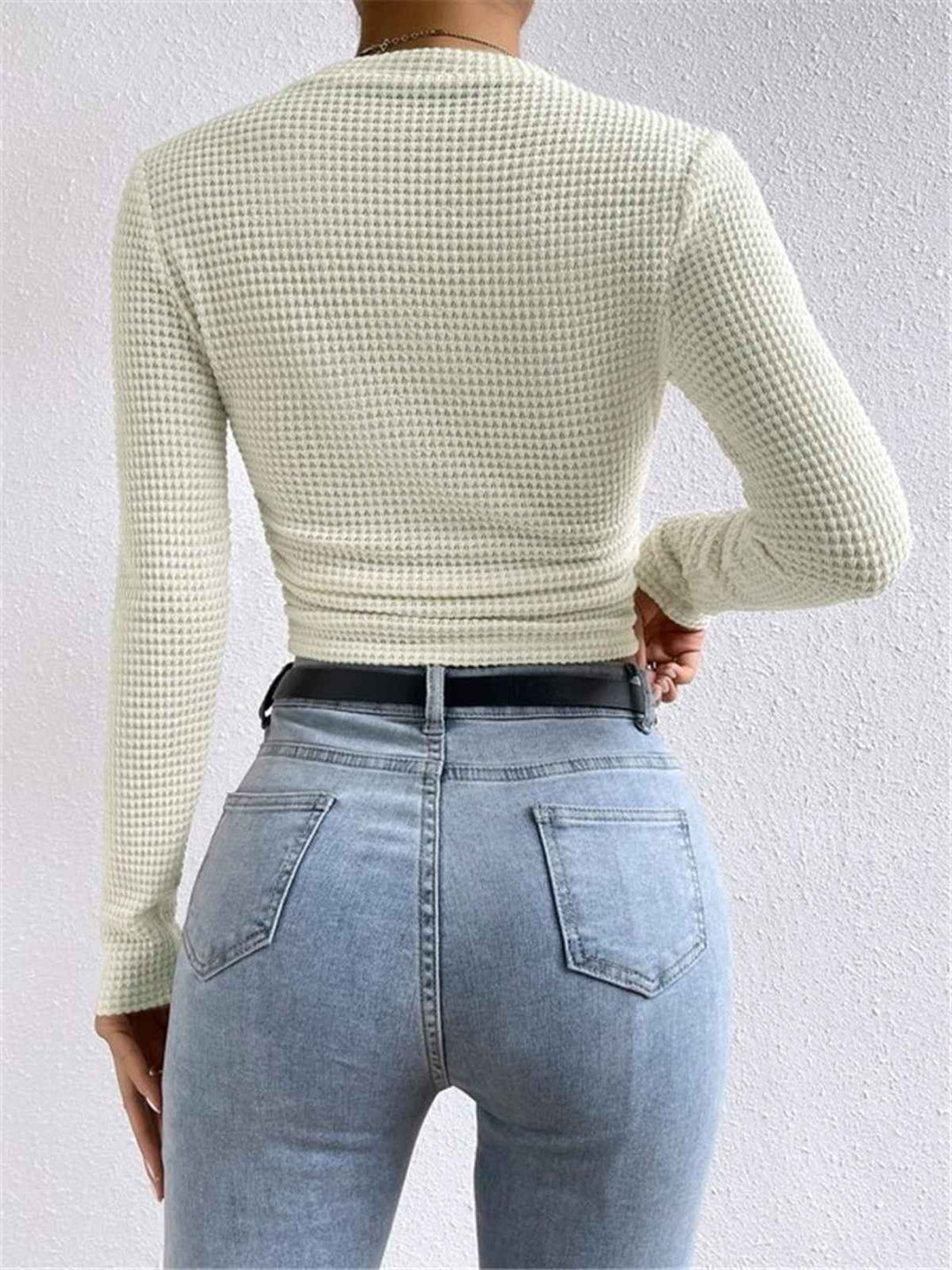 Sage | Women's Fitted Waffle Knit Long Sleeve Top