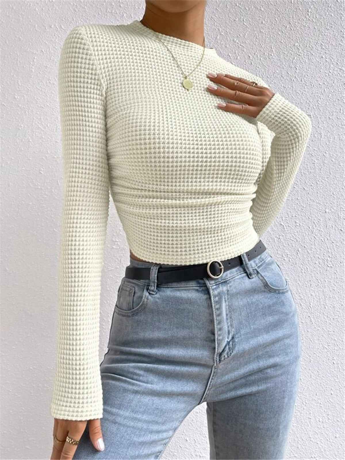 Sage | Women's Fitted Waffle Knit Long Sleeve Top