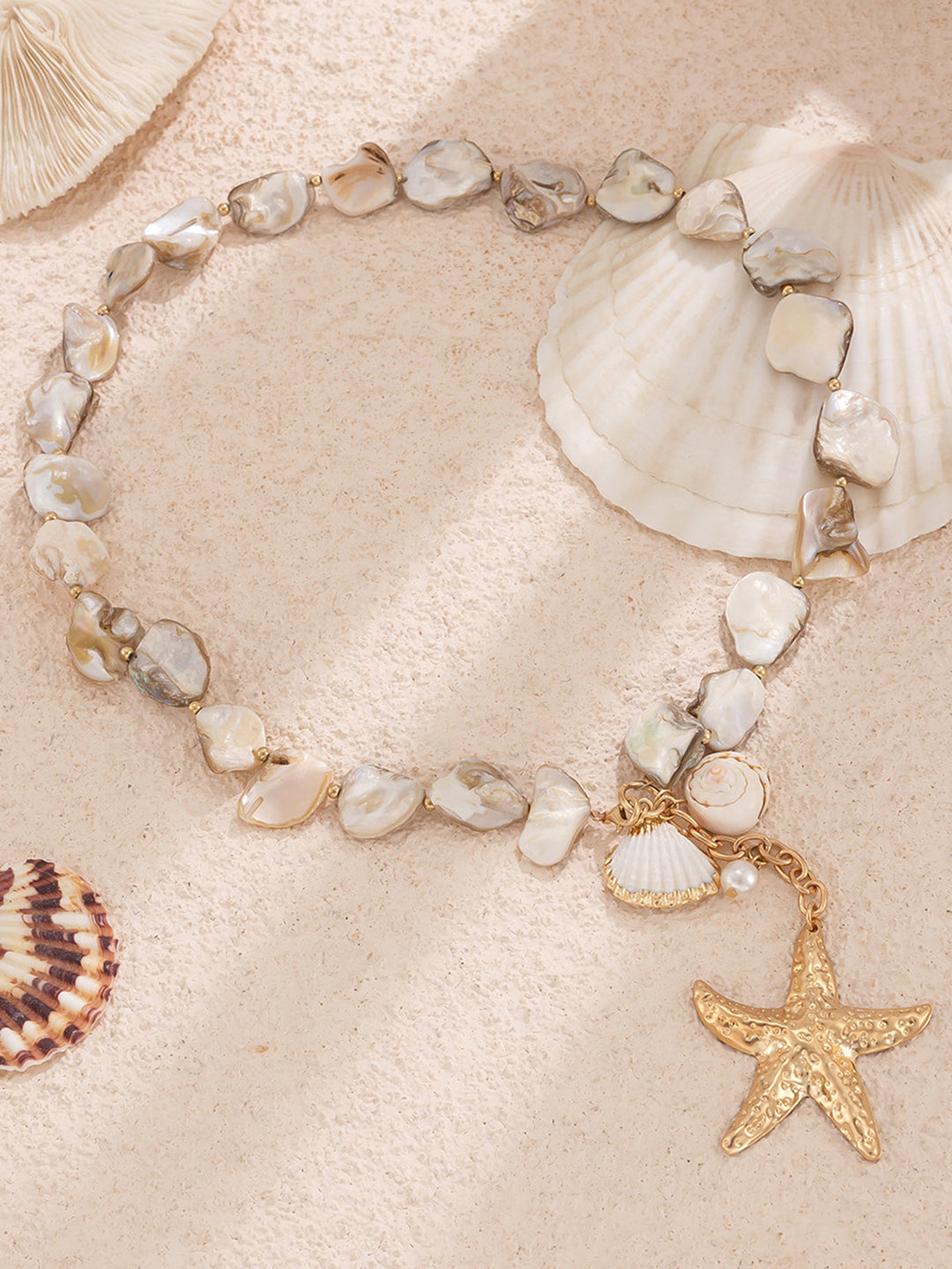 Sophia | Women's Pearl Necklace with Shell & Star Design in Gold