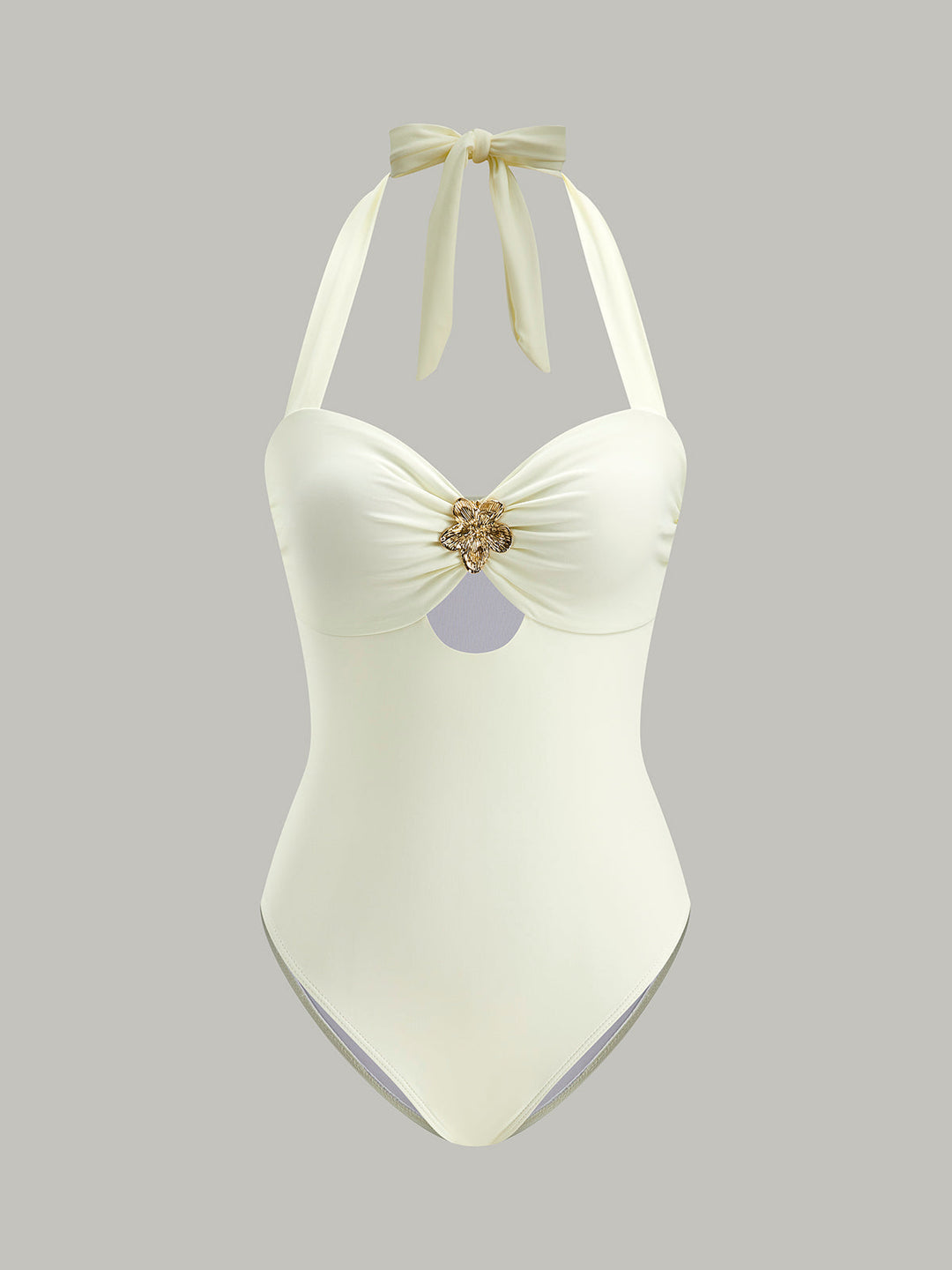 Elegant Halter One-Piece Swimsuit with Bow for Women