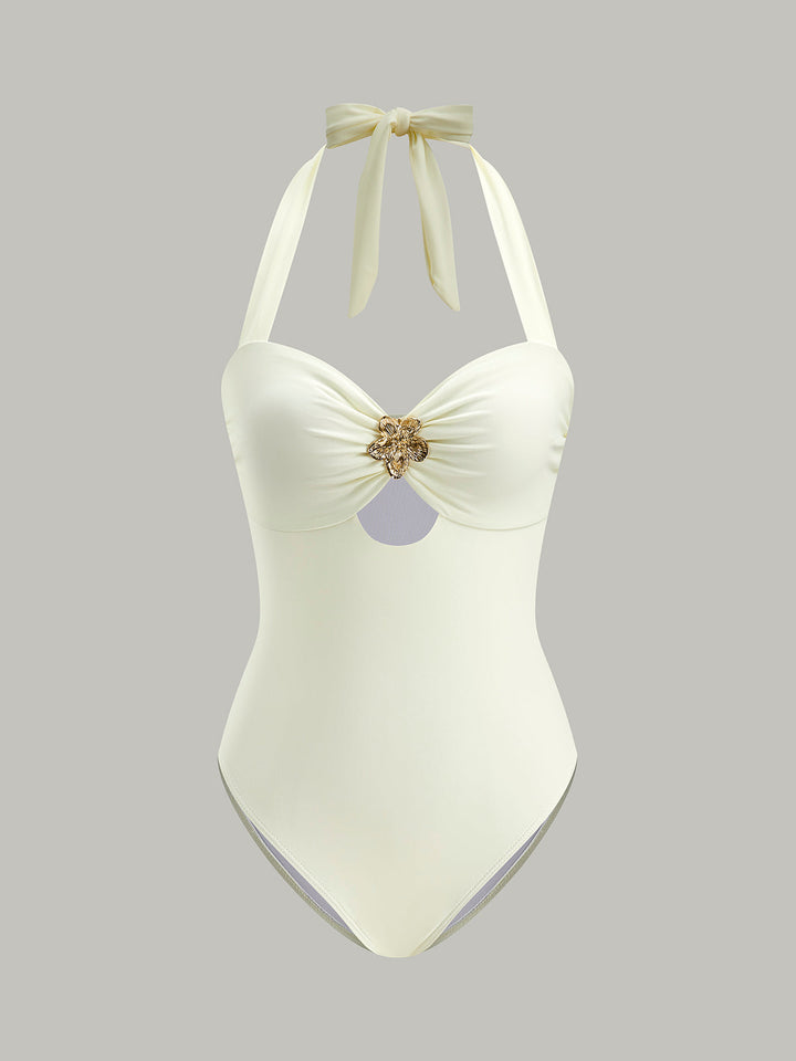 Elegant Halter One-Piece Swimsuit with Bow for Women
