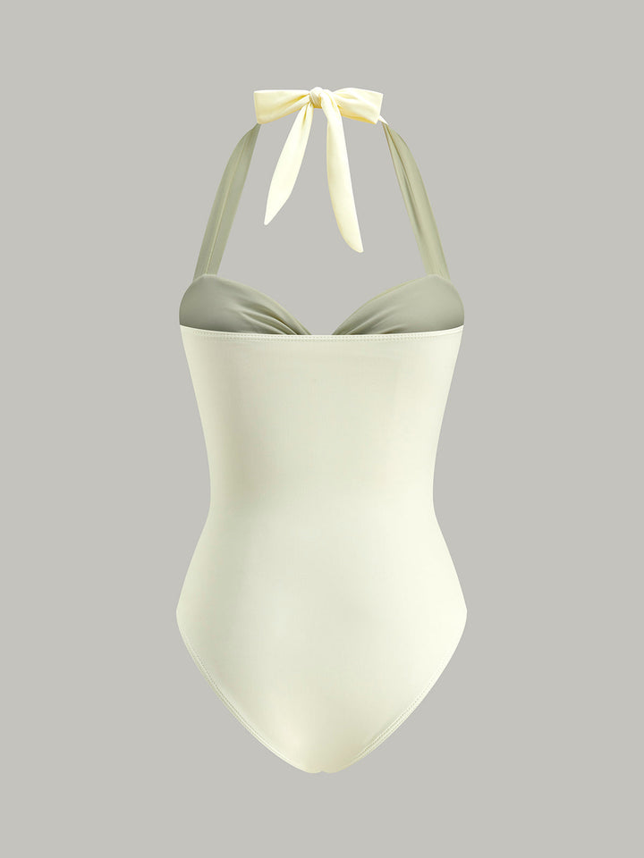 Elegant Halter One-Piece Swimsuit with Bow for Women