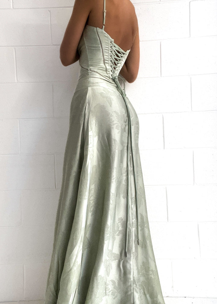 Gilda | Women's Elegant Floral Print Maxi Dress - Pistachio Green