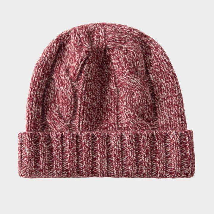 Cozy Cable Knit Ribbed Cuff Beanie | Snug Fit Design Flower Red