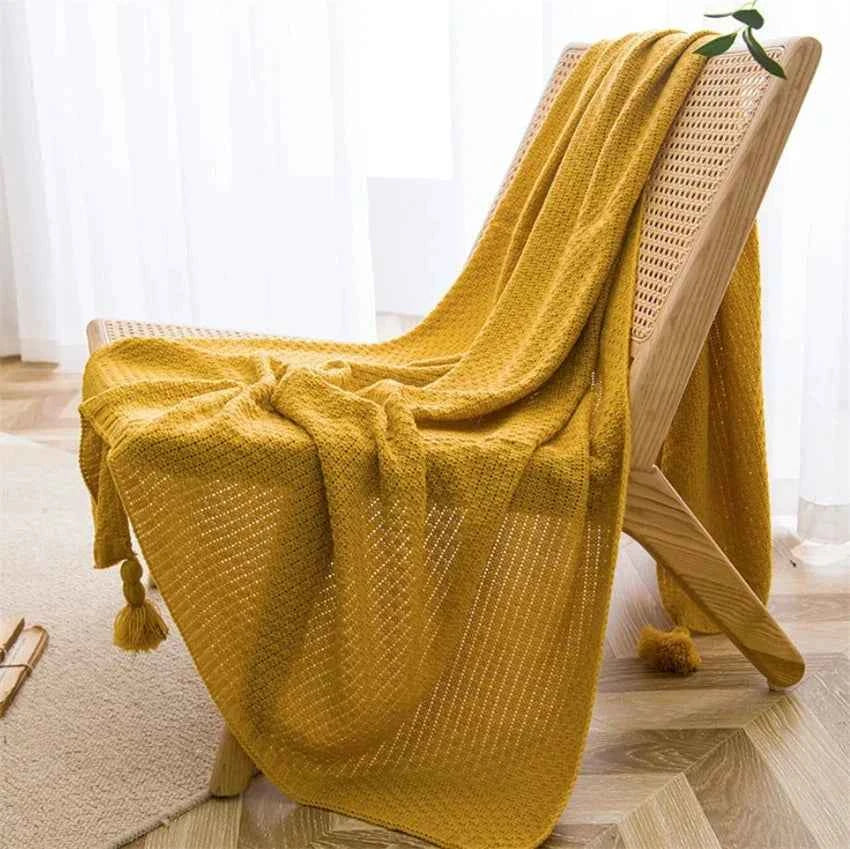 Bamboo Cotton Knit Throw Blanket with Tasseled Edges