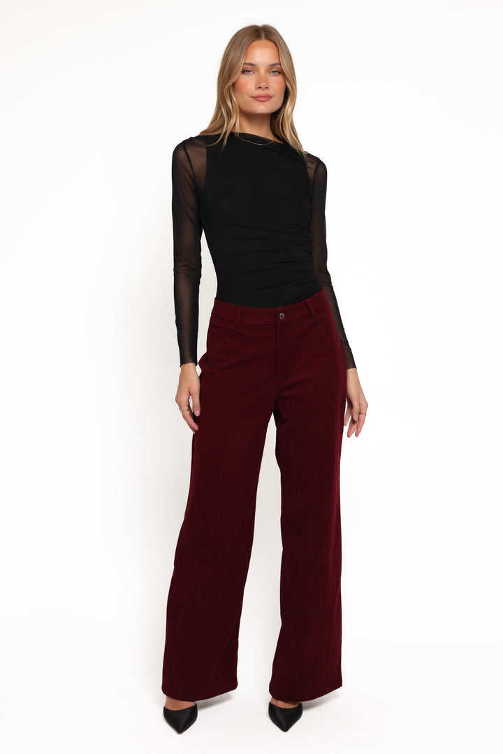 Women's High-Rise Straight Leg Corduroy Pants in Berry