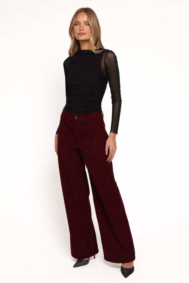 Women's High-Rise Straight Leg Corduroy Pants in Berry
