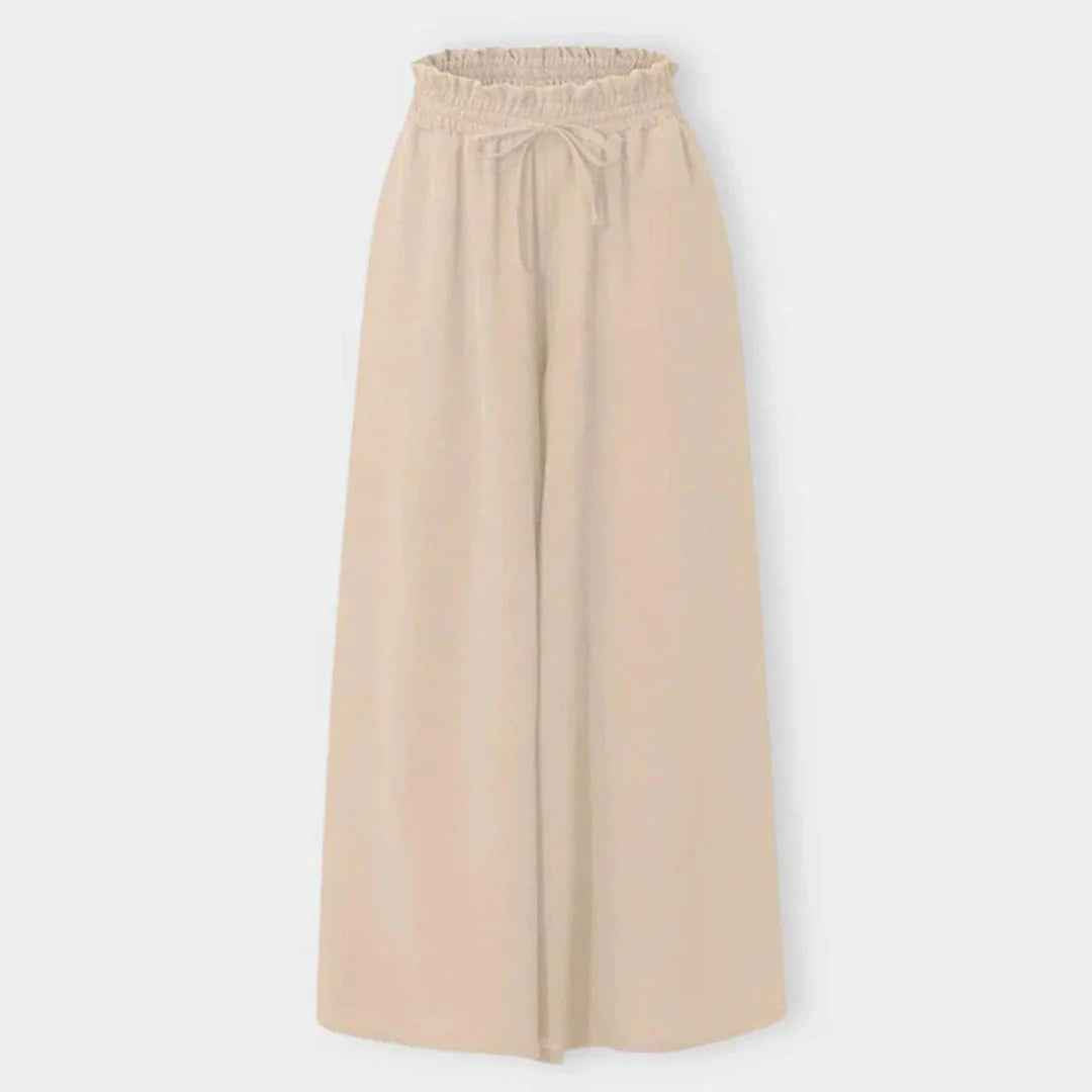 Women's High Waist Wide Leg Pants with Elastic Drawstring - Comfortable Fit