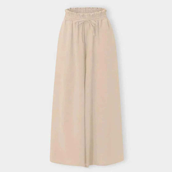 Women's High Waist Wide Leg Pants with Elastic Drawstring - Comfortable Fit