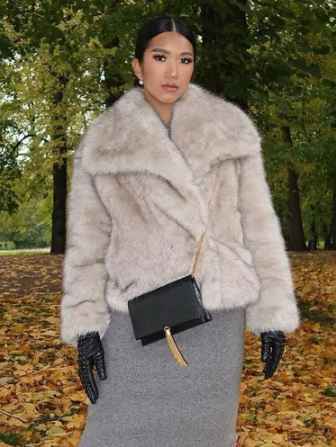 Beige Fluffy Fur Coat for Women | Stylish Modern Outerwear
