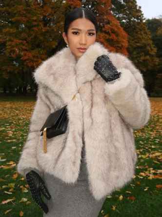 Beige Fluffy Fur Coat for Women | Stylish Modern Outerwear 2XL