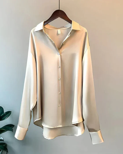Women's Classic Button-Down Elegant Blouse Beige