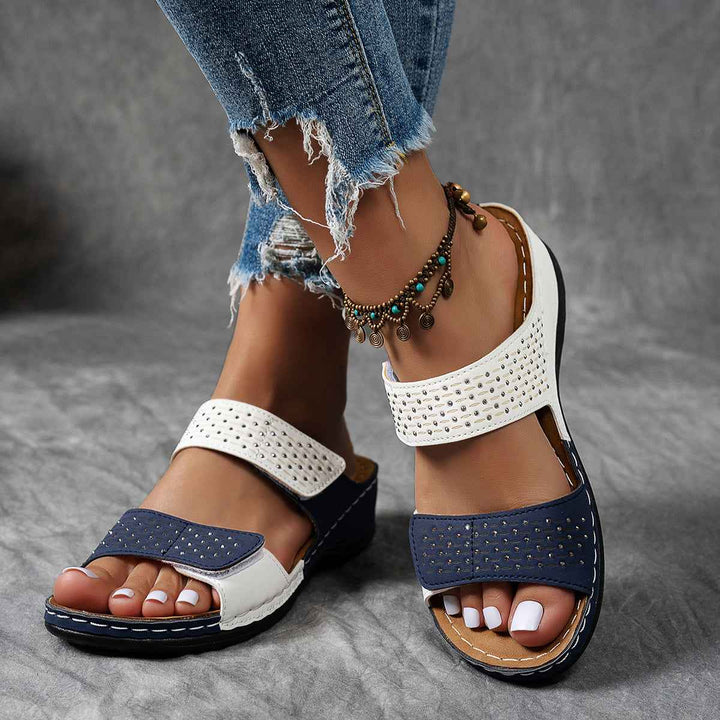 Stylish Women's Platform Sandals with Rhinestones and Comfort Sole Navy and White