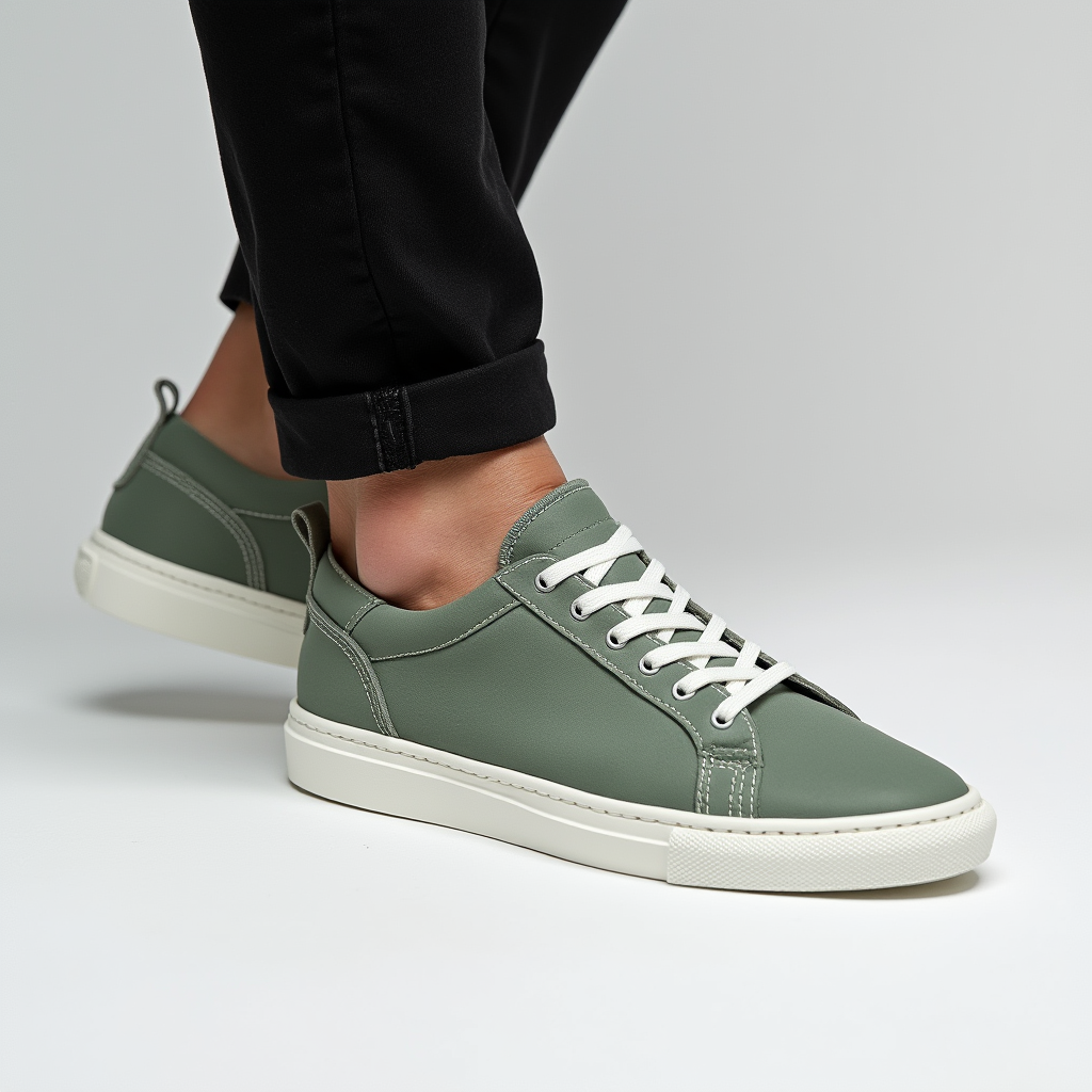 Benny | Men's Lace-Up Low Top Sneakers Olive Green