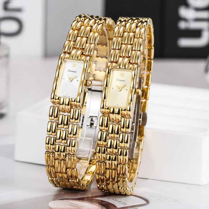 Rectangular Roman Numeral Dial Link Wrist Watch