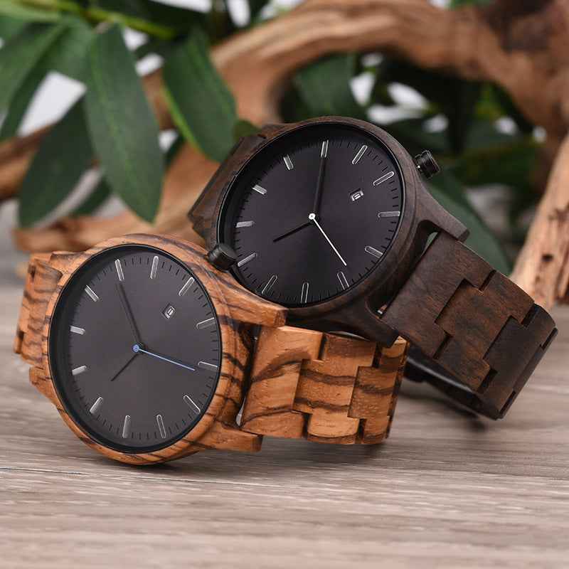 Wooden Striped Dial Date Wristwatch