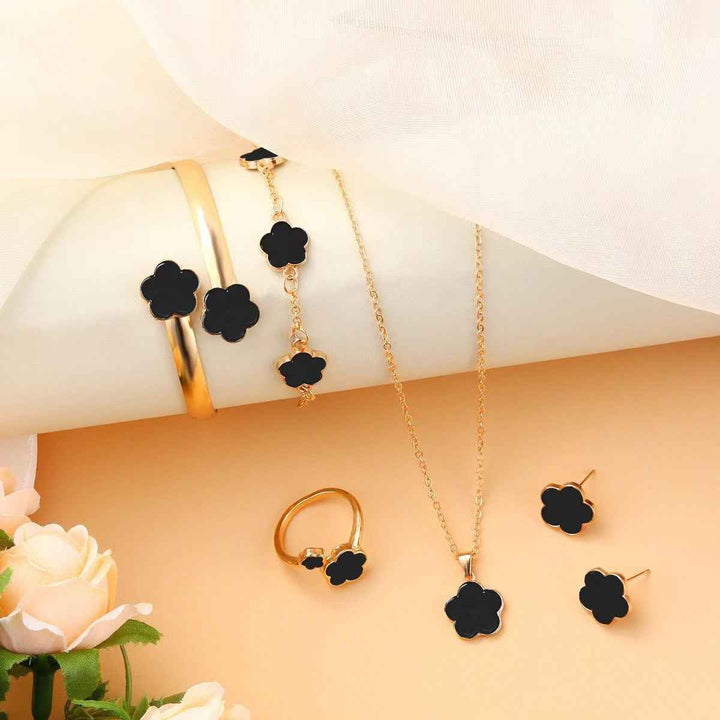 Three-Piece Clover Charm Pearlescent Pendant Necklace Set