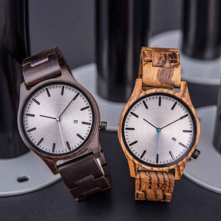 Wooden Striped Dial Date Wristwatch