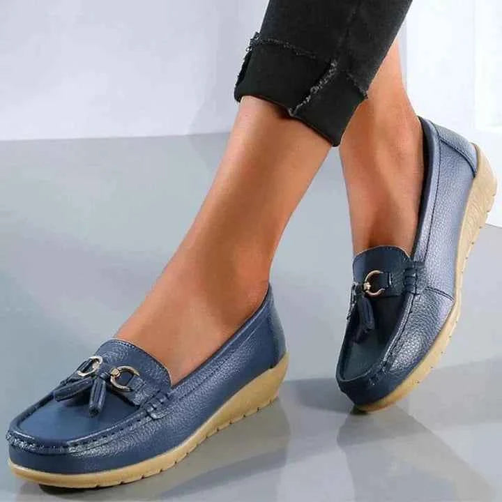Women's Leather Moccasins - Stylish and Comfortable Footwear Dark blue