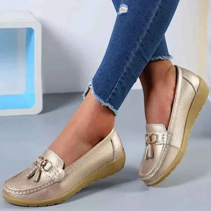 Women's Leather Moccasins - Stylish and Comfortable Footwear Gold