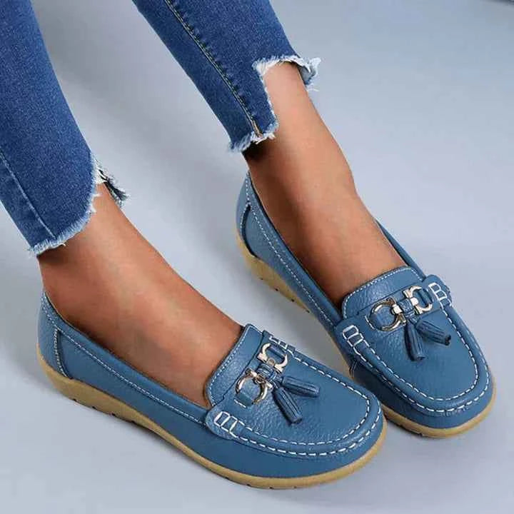 Women's Leather Moccasins - Stylish and Comfortable Footwear Light Blue