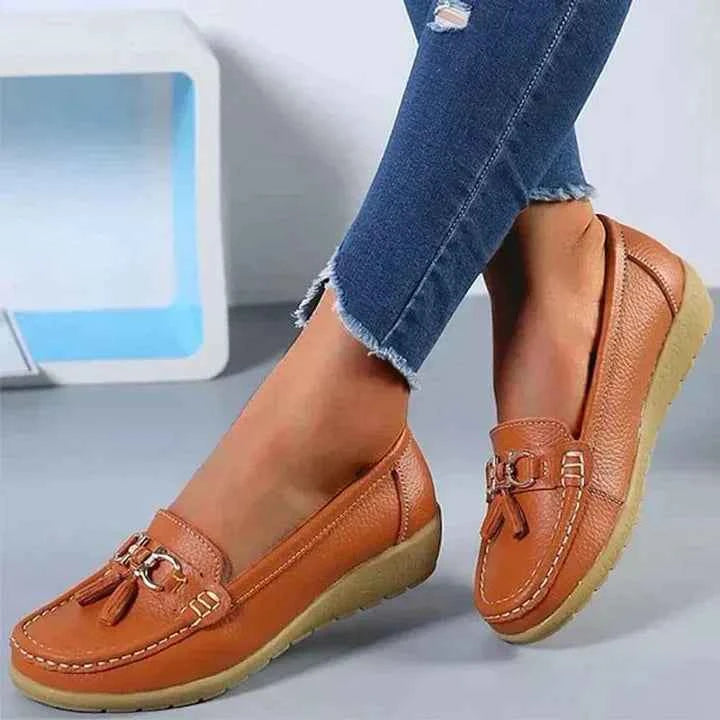 Women's Leather Moccasins - Stylish and Comfortable Footwear Orange